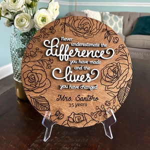 Custom 12&quot; round retirement floral engraved hanging wooden sign