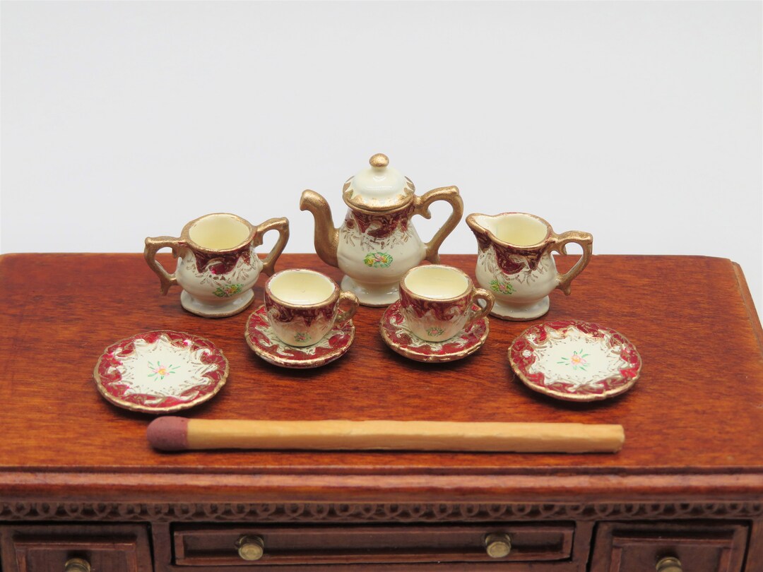 Hand-painted Dollhouse Miniature Tea-set Red - Etsy