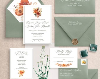 Semi-custom Wedding Invitation-Fall Wedding, Watercolor Wedding Invitation, Minimalist Wedding Invitation Set