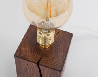 Alte Holz Tischlampe Vintage Edison Lampe Handgefertigt aus Recyclingholz