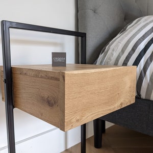 Oak bedside table / Wooden nightstand with drawer / Floor-standing bedside table