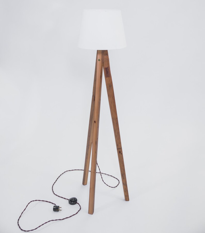 Old Wood Floor Lamp Tripod Handmade Made From 300y