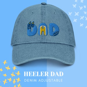 DAD Embroidered Denim Adjustable Hat - Blue Heeler Father’s Day, Blue Heeler Cap, Gift for Dad, Blue dog birthday party, Blue Heeler Hat