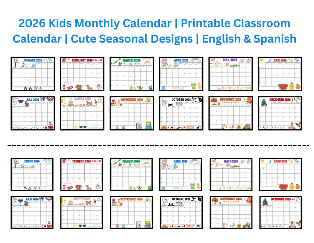 2026 Kids Printable Calendar | Monthly Classroom Calendar | Cute ...