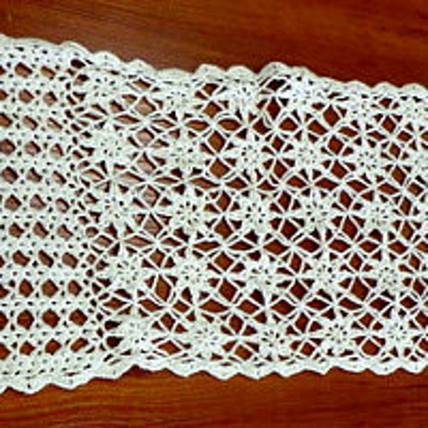 extra long vintage table runner / handmade crocheted lace /70s decor/ vintage  dresser scarf