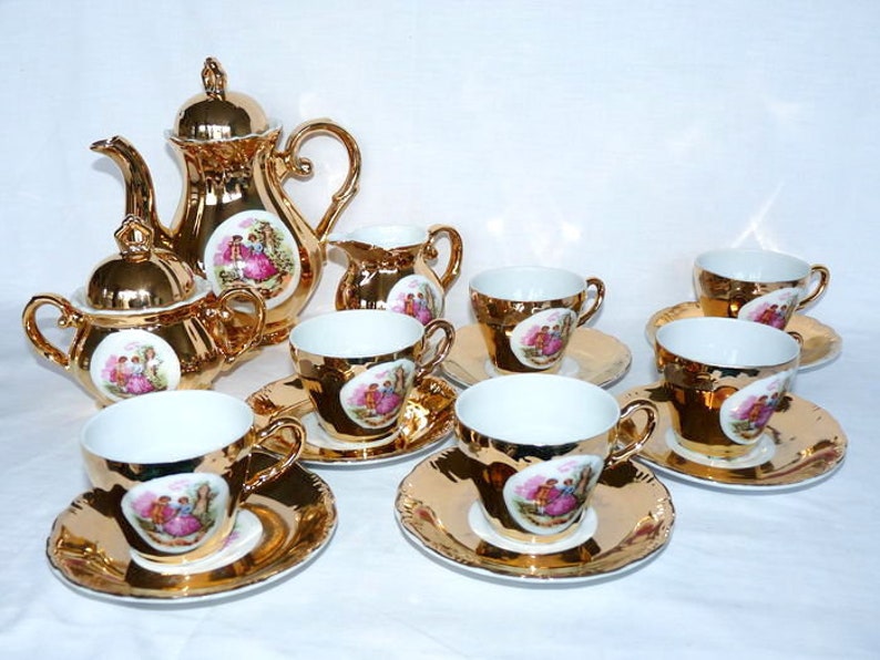 Gold Bavaria tea set decorated with fragonard decor Teaset Etsy