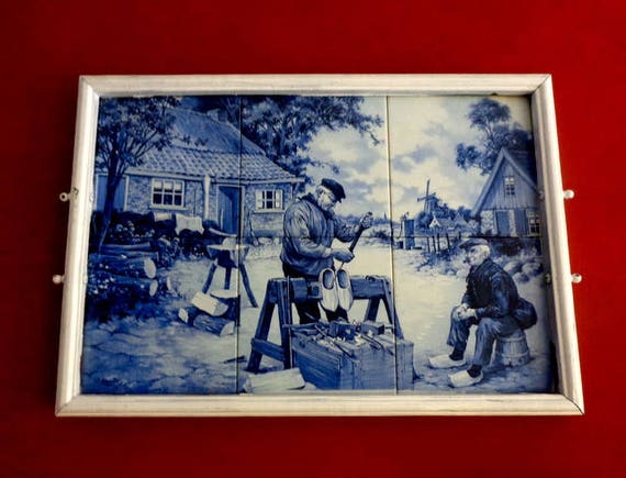 Delft Blue White Square Ceramic Decorative Tile Hanger Holland Etsy