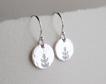 Hammered Silver Earrings, Silver Earrings, Silver Drop Earrings, Silver Disc Earrings, Tiny Drop Earrings, Nature Earrings, Sterling Silver