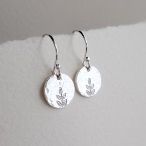 Hammered Silver Earrings, Silver Earrings, Silver Drop Earrings, Silver Disc Earrings, Tiny Drop Earrings, Nature Earrings, Sterling Silver