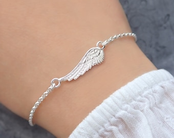 Sterling Silver Angel Wing Bracelet: Dainty Adjustable Bracelet