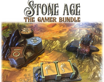 Stone Age Game Accessory Bundle ~ First Player Marker ~ Tool Resource Tray ~ Food Resource Holder ~ Painted or Unpainted ~ Tabletop Gaming