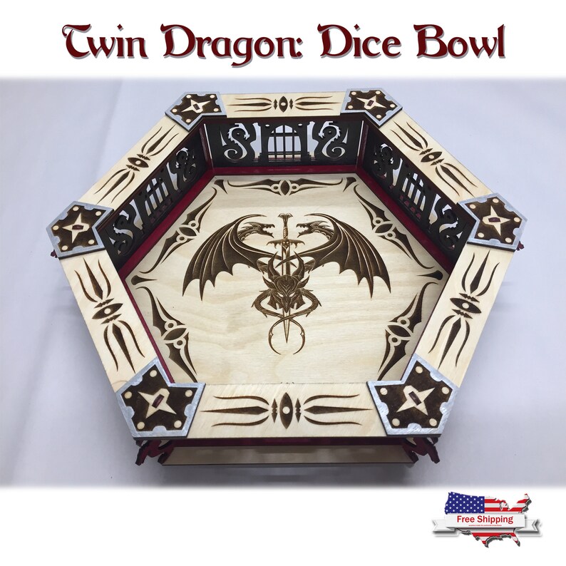 Dice Bowl Dice Tray Laser Cut Dice Bowl Twin Dragons Etsy