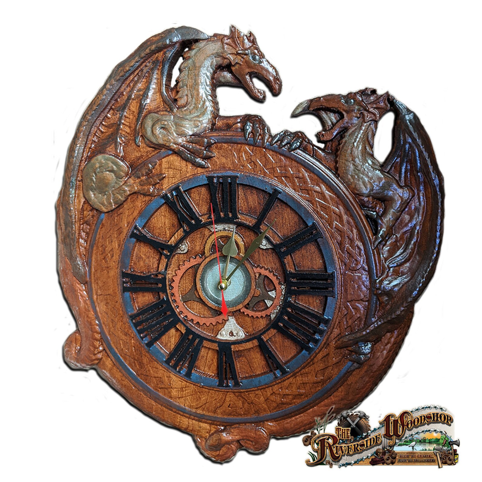 Dragon Wall Clock Large Wall Clock Gear Clock Wood Clock Etsy