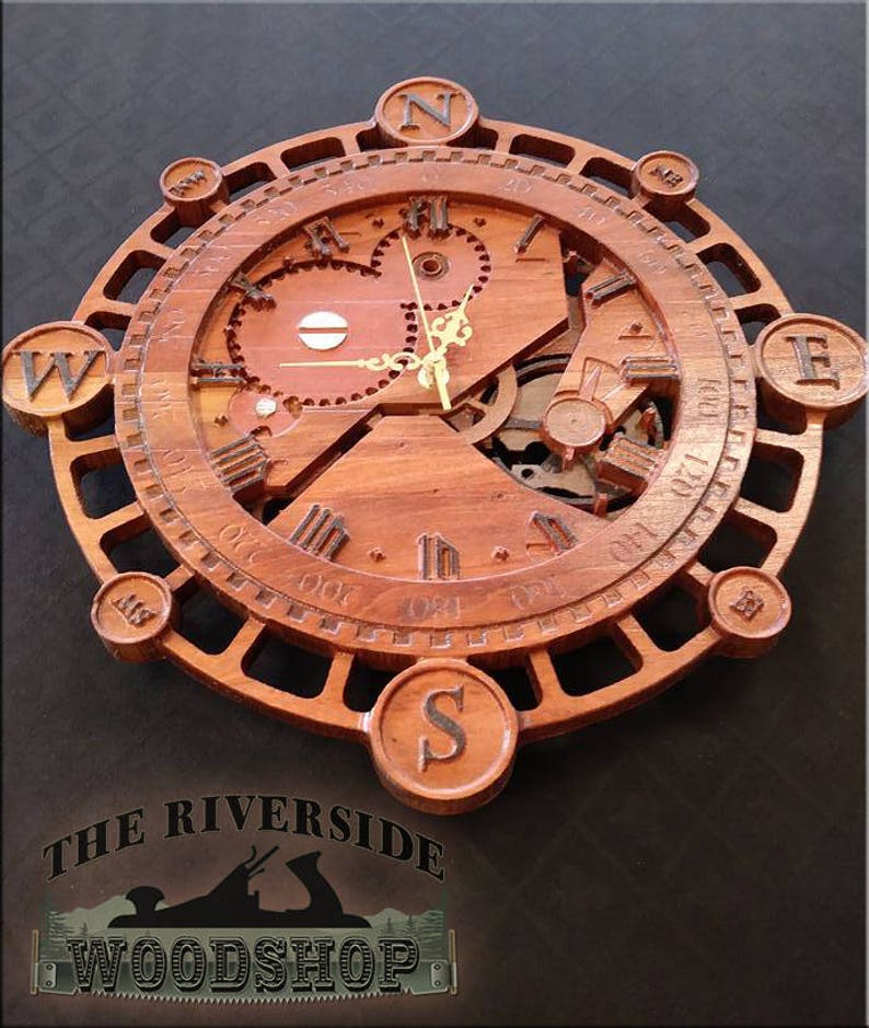 Steampunk Wall Clock Wooden Rustic Wood Office Unique Industrial
