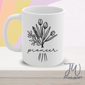 Floral Pioneer Ceramic Mug | Pioneer Mug | Baptism Mug | Pioneer School Mug | JW Gift | JW Baptism Gift | Pioneer Gift | JW Mug | Jw