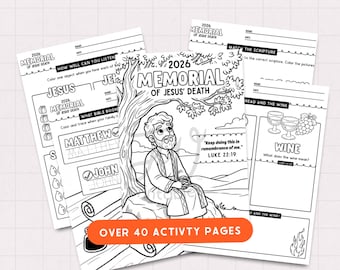 Pages d'activités à la mémoire de la mort de 2026 à imprimer pour les enfants • Étude de la Bible • Feuillet d'agenda • Imprimable JW • Livre de coloriage • JW Kids