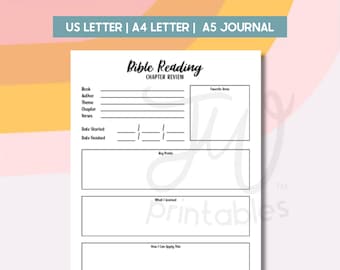 Bible Reading Chapter Review Printable, JW Scripture Study Journal, Bible Study Planner, Ministry Notes, A5 A4 Letter Size, Digital PDF