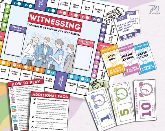 Witnessing Board Game | JW Game | Jw Kids | Jehovah's Witnesses | JW Trivia | JW Printables | Card Game | Bible Knowledge Game by JWPrintables