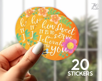 JW 2 inch Stickers Labels - For Baptism gifts, Pioneer Gifts, and Convention Gifts - How Sweet it is to serve Jehovah with you