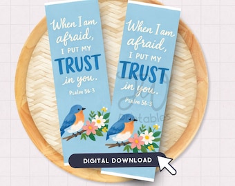 JW-bladwijzer afdrukbaar | Als ik bang ben, vertrouw ik op jou Psalm 56:3 | Bladwijzer JW Cadeau-aanmoediging