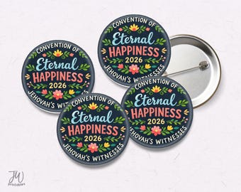 2026 JW Convention Button Pins – Set of 5 (1-Inch) | Encouraging JW Gifts - Eternal Happiness favors for conventions