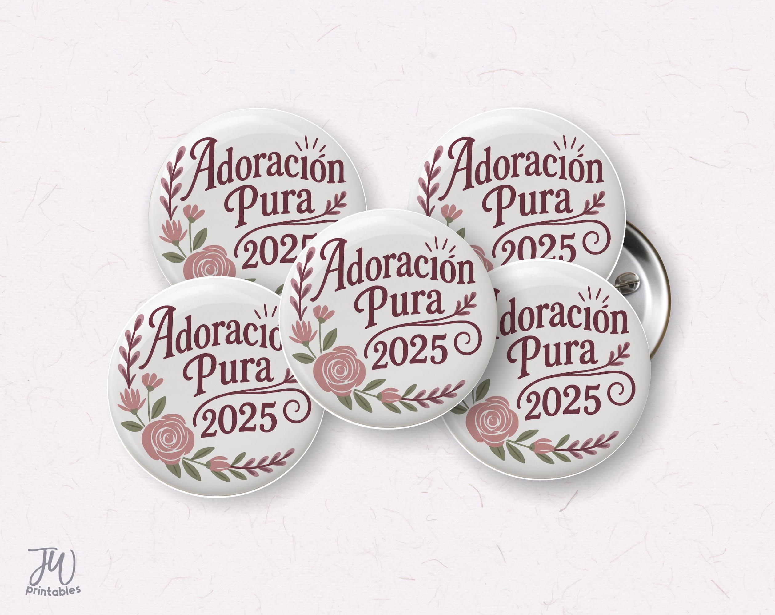 Épingles à boutons Convention JW 2025 – Jeu de 5 (1 pouce) | Encourager les cadeaux JW - Adoración pura, cadeaux de culte espagnols purs pour les conventions