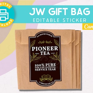 JW Gift Bag Labels | Pioneer School | Pioneer gifts | Tea | Coffee | Labels | Stickers | Brother Gifts | Sister Gifts | Gift bags | Gift Box