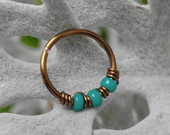 Teal Hoop for Nose, Turquoise Nose Ring, Beaded Nose Jewelry, Nose Ring Hoop, Boho Jewelry, 20g 22g Nose Ring, Bronze Nose Ring, Copper