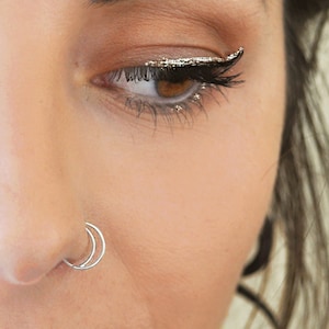 スターリングシルバー ムーンノーズリング、20、22ゲージ、ハーフムーン、ノーズリングフープ、フープノーズリングトラガスピアス、セプタムピアスダイスジュエリー、スタッド