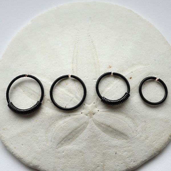 Nose Ring Hoop, Thin Black Nose Ring, Black Cartilage Hoop, Helix Ring, Fake Nose Ring, Tragus Ring, Seamless Black Hoop, Endless Hoop