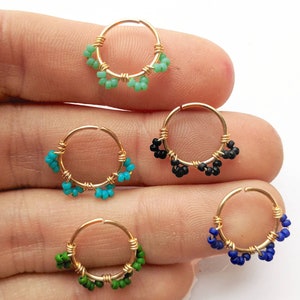 Turquoise Cartilage Earring, Helix Hoop, Turquoise Earring, Dainty Cartilage Piercing Hoop Earring, Mint Earrings, 14k Gold Cartilage Ring