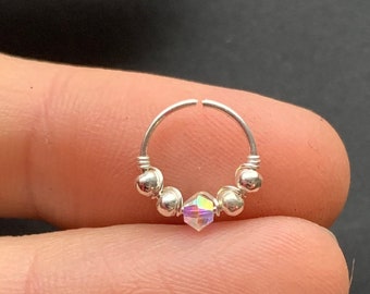 Iridescent Nose Ring Crystal, Nose Jewelry, Nose Ring Stud, Boho Nose Ring, Snug Thin Septum Ring, Moon Nose Ring, Stud Earring Cartilage