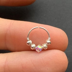 Iridescent Nose Ring Crystal, Nose Jewelry, Nose Ring Stud, Boho Nose Ring, Snug Thin Septum Ring, Moon Nose Ring, Stud Earring Cartilage