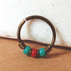 Nose Ring Hoop Turquoise Nose Ring, Thin Nose Ring, Tiny Nose Stud, Unique Nose Jewelry Piercing, Bronze, 14k Gold, Sterling Silver, 22g 20g