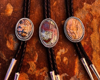 Boho Bolo Tie, Southwestern Bolo Tie, Bolo Tie Women, Bolo Tie Men, Men's Wedding Bolo Tie Unique, Sterling Silver Blood Jasper, Non binary