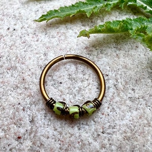 20g 22g Sage Picasso Beaded Nose Ring Hoop, Silver Nose Cuff Jewelry, Cartilage Earring, Rook Piercing, Helix Jewelry, Dainty Snug Nose Ring