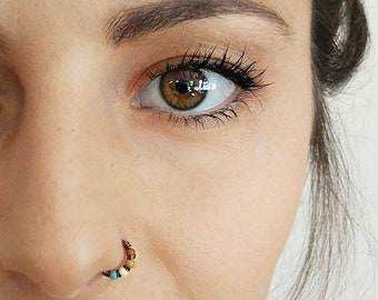 Snug Tiny Hoop Nose Ring Hoop, Thin Nose Hoop, Daith Jewelry Earring, Hoop Nose Ring Silver, Tragus Hoop, Nose Hoop with Beads, Dainty
