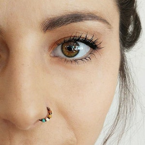 Snug Tiny Hoop Nose Ring Hoop, Thin Nose Hoop, Daith Jewelry Earring, Hoop Nose Ring Silver, Tragus Hoop, Nose Hoop with Beads, Silver