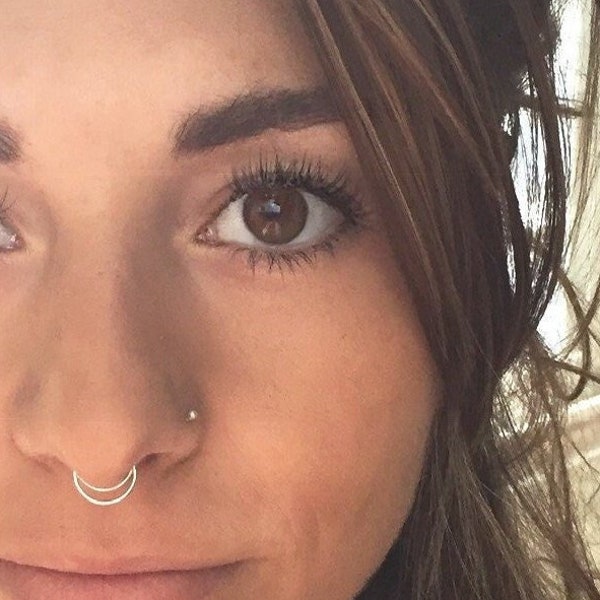 Silver Septum Ring, Boho Hammered Septum, Moon Nose Ring, Double Septum Ring, Small Fake Septum Hoop, 14k Gold Septum Piercing Ring