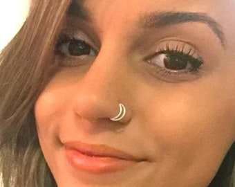 Moon Nose Ring, Rose Gold Nose Jewelry, 14k Gold Nose Ring, Rose Gold Septum Ring, Daith Earring, Nose Piercing, Nose Ring Hoop, Nose Stud