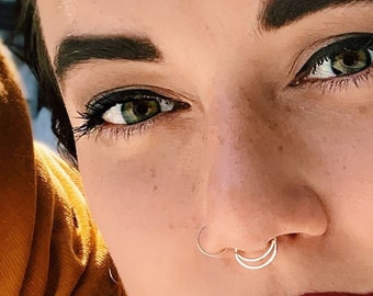 Dainty Moon Septum Nose Ring, Thin Septum Ring, Horseshoe Septum Ring Hoop, Rose Gold Septum Ring, Crescent Moon Nose Ring, Silver Moon Hoop