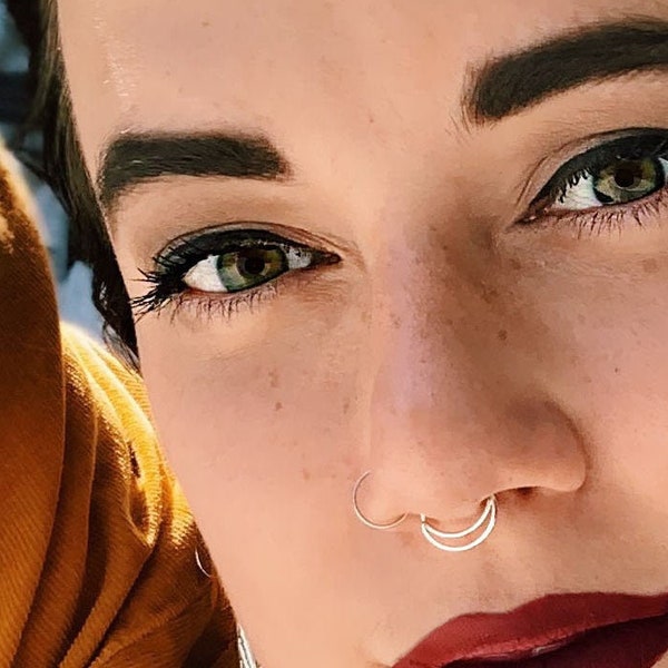 Dainty Moon Septum Nose Ring, Thin Septum Ring, Horseshoe Septum Ring Hoop, Rose Gold Septum Ring, Crescent Moon Nose Ring, Silver Moon Hoop