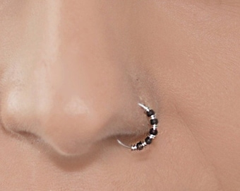 Silver Nose Piercing Hoop, Subtle Very Thin Nose Ring, Hippie Body Jewelry, Sterling Silver Helix, Twist Open Infinity Hoop