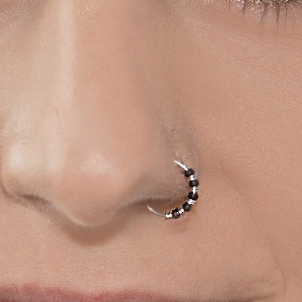 Silver Nose Piercing Hoop, Subtle Very Thin Nose Ring, Hippie Body Jewelry, Sterling Silver Helix, Twist Open Infinity Hoop