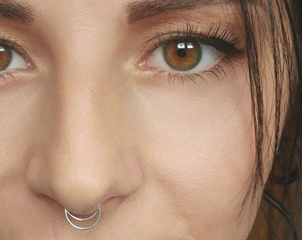 Moon Septum Ring, Septum Piercing, Fake Septum Ring, Double Nose Ring, Snug Septum Ring, Thin Septum Ring, 20g Septum Ring, Septum Jewelry
