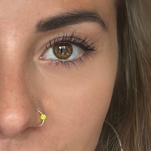 Dainty Opal Nose Ring - Minimalist 14k Gold Hoop, Hypoallergenic for Sensitive Skin, Custom Fit Nose Piercing, Tiny Opal Gemstone Jewelry