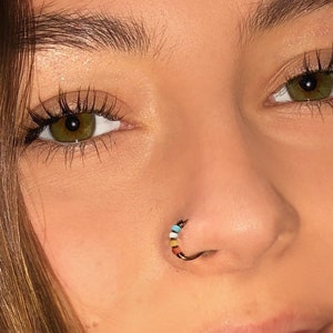 Thin Small Nose Ring Hoop, Tight Nose Ring, Boho Nose Ring Beads, Trendy Nose Rings, Rainbow Nose Ring, Nose Ring Thin, Nose Piercing Snug