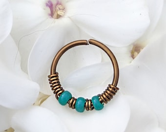 Turquoise Nose Hoop, 20g 22g Skinny Nose Ring, 14k Gold Filled Nose Ring, Septum Ring, Nose Jewelry, Boho Hoop, Boho Jewelry, Bronze Hoop