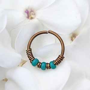 Turquoise Nose Hoop, 20g 22g Skinny Nose Ring, 14k Gold Filled Nose Ring, Septum Ring, Nose Jewelry, Boho Hoop, Boho Jewelry, Bronze Hoop