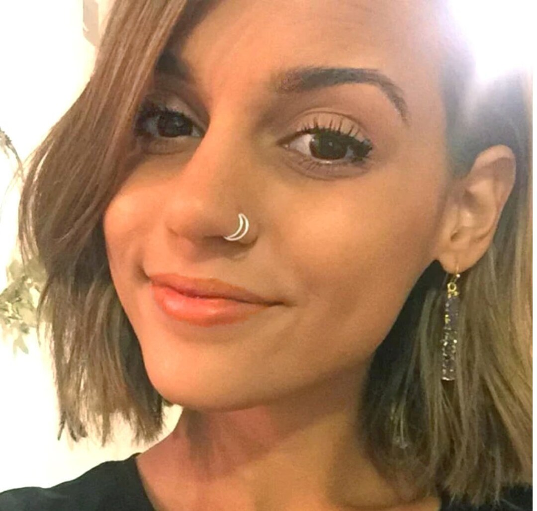 Moon Nose Ring, Rose Gold Nose Jewelry, 14k Gold Nose Ring, Rose Gold